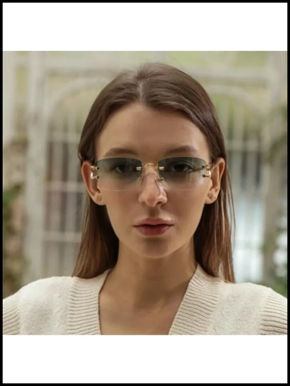 90s Retro Rimless Metal Sunglasses UV400 Protection Rectangle Lens
